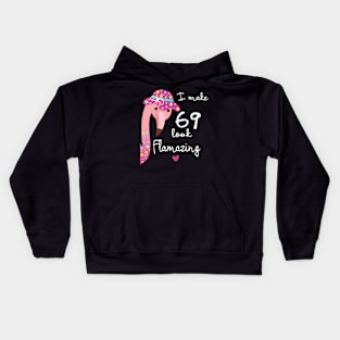 Funny Flamingo 69th Birthday 69 Years Old Kids Hoodie